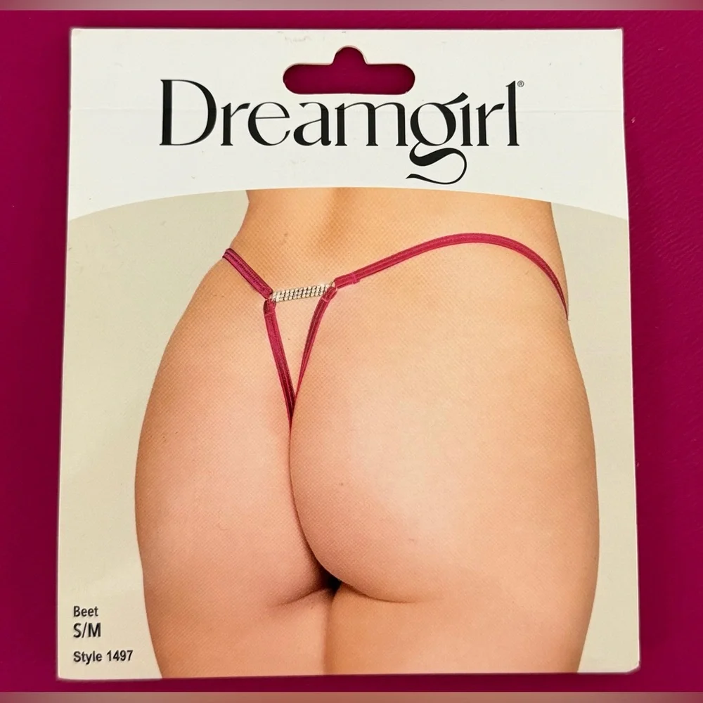 Dream girl Rhinestone Back and Lace FrontG-String Beet Colored Lingerie S/M. NWT